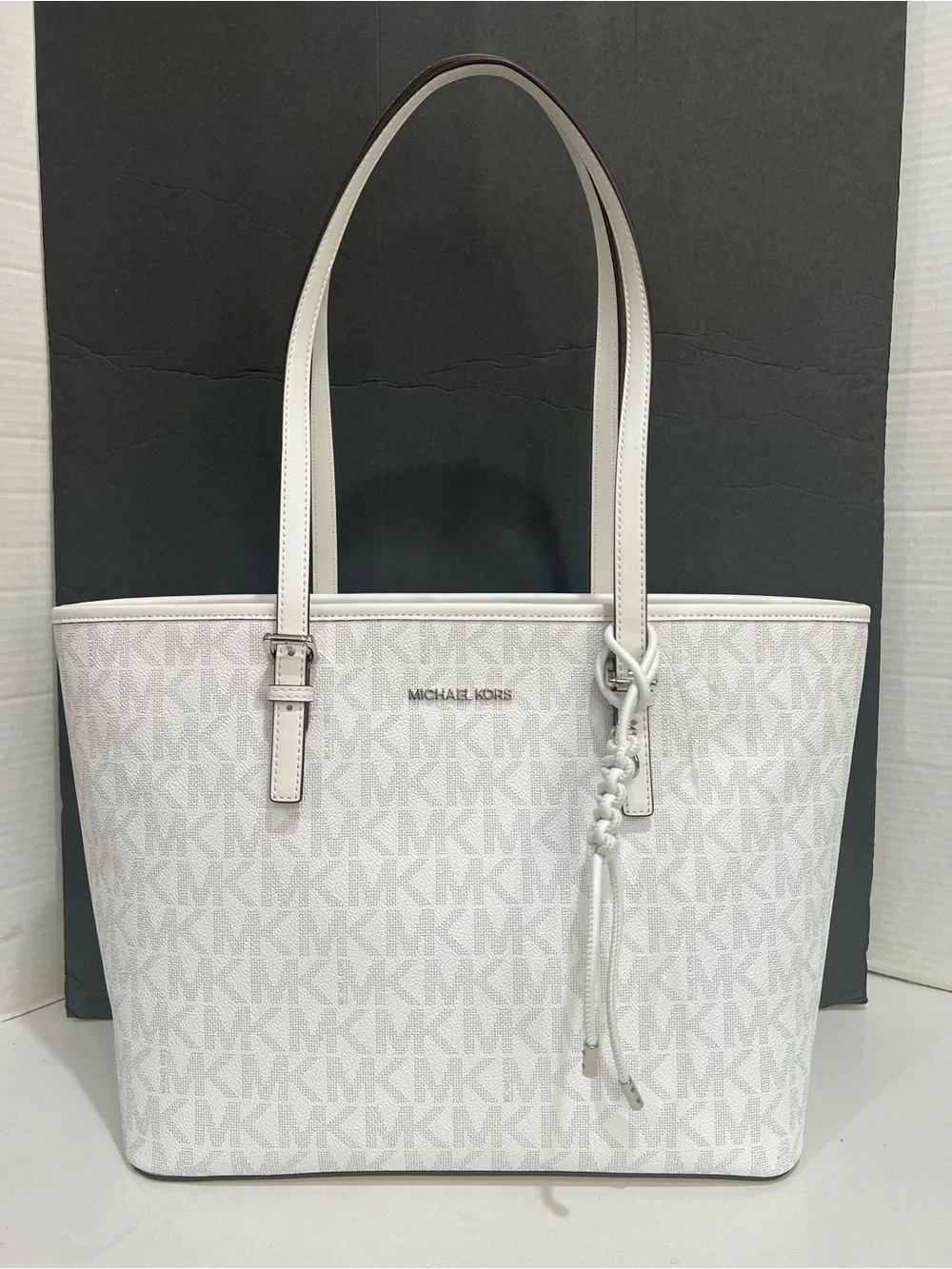 Michael Kors Jet Set Opt/Allum Tote Shoulder Handbag Logo Hang Charm NEW!